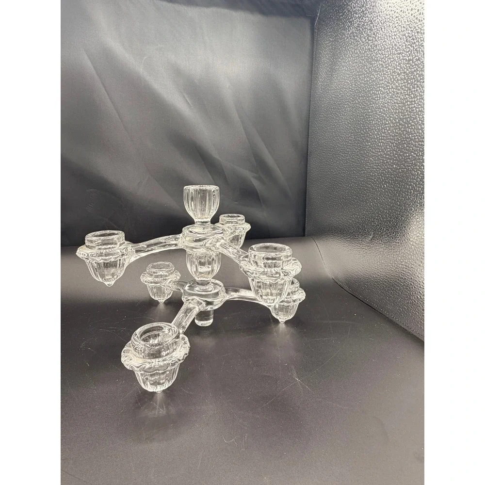 Vintage Cambridge Glass 3 Arm Candelabra Pair Clear Crystal Stackable Set of 2